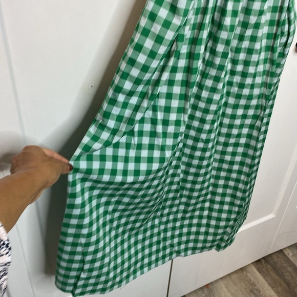 Kate spade Green & White Gingham Smocked-bodice Dress size LG - POCKETS!! - Picture 5 of 11